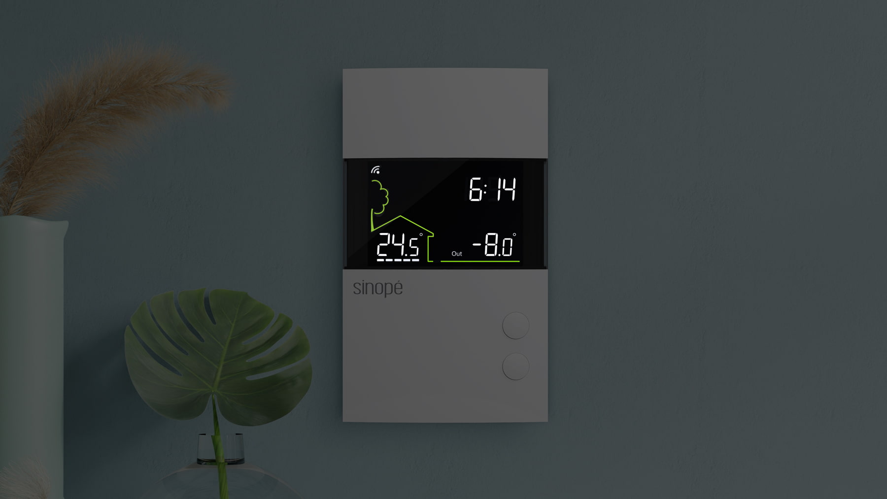 Thermostat intelligent Sinopé au mur avec écran rétroéclairé