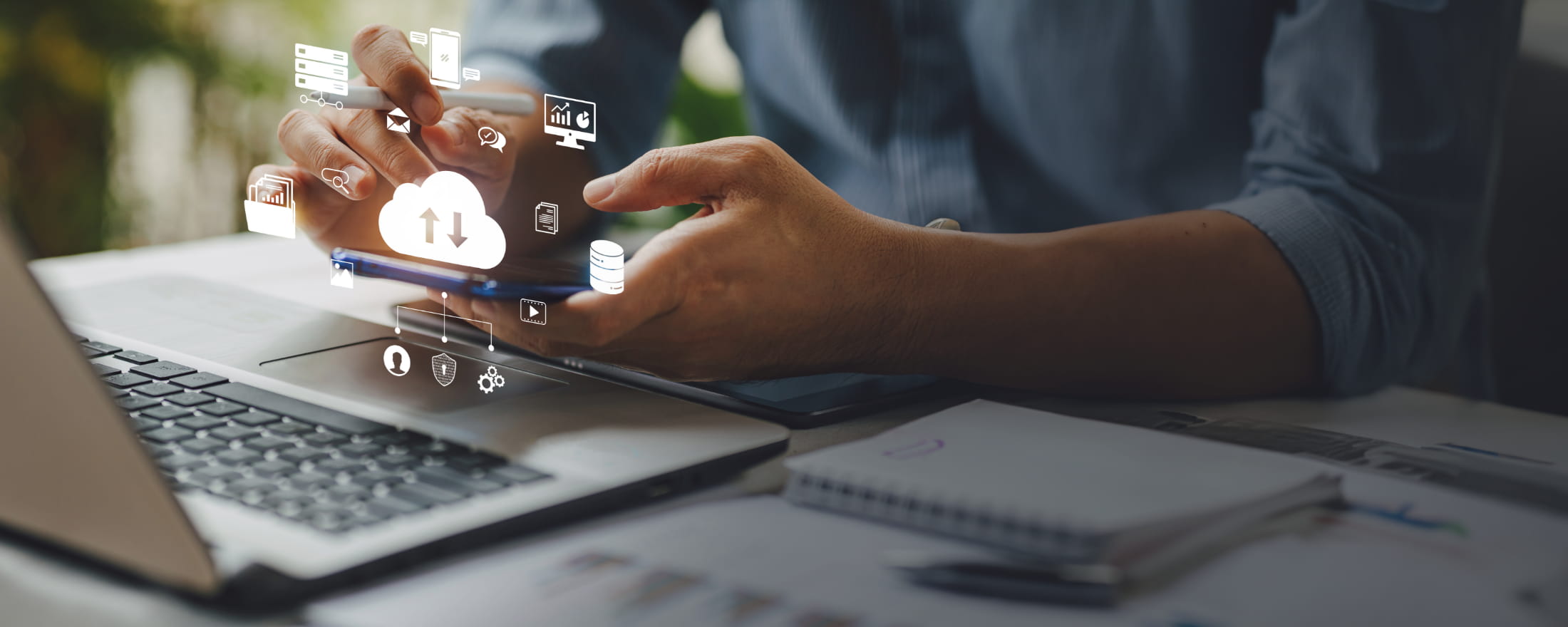 Person on phone showing various elements including the Cloud