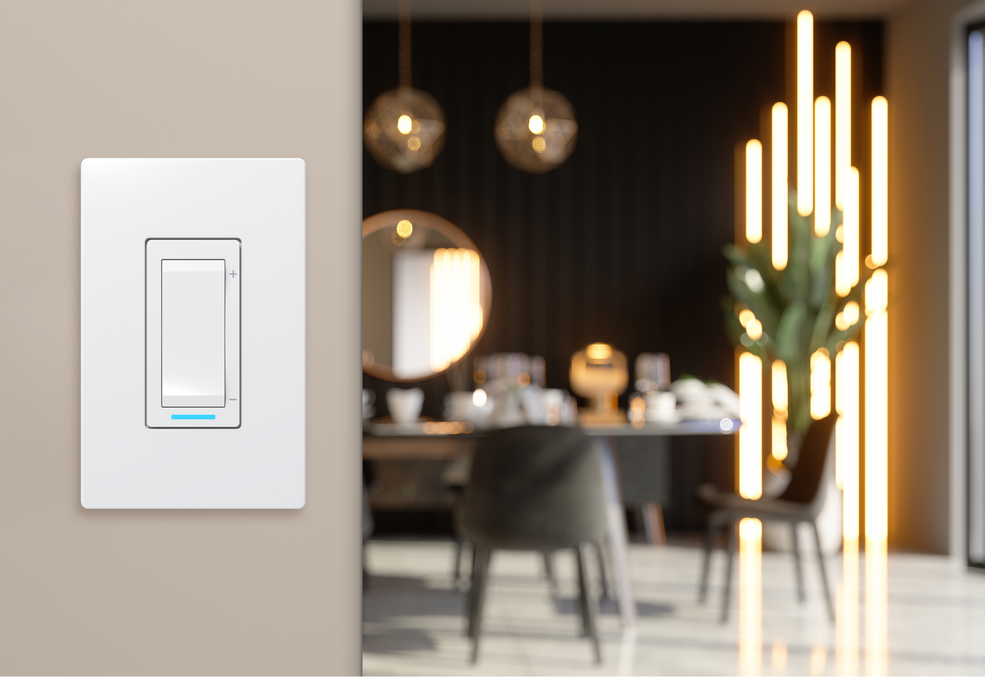 Smart dimmer installed on a wall in a room