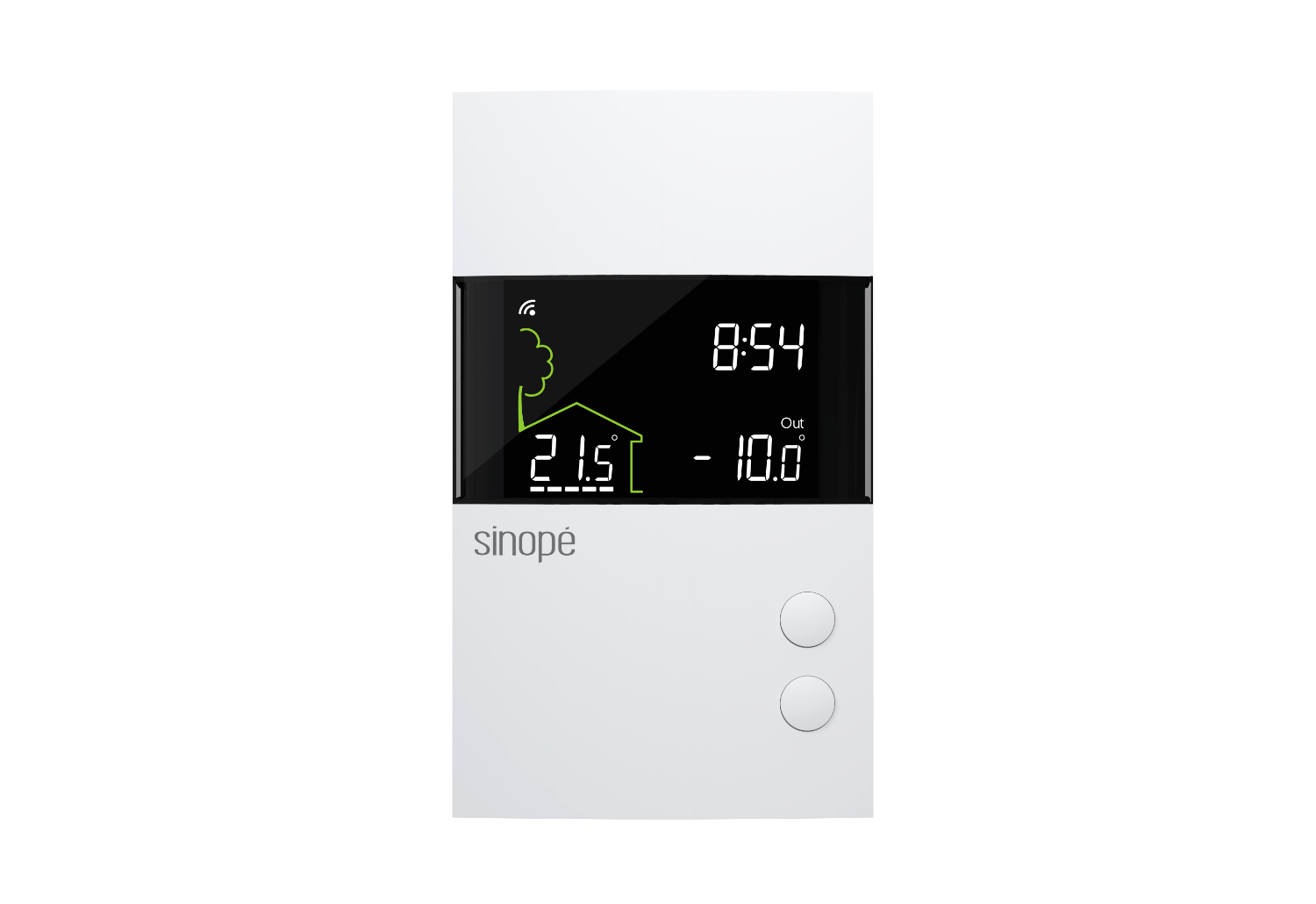 Double-pole thermostat for electric heating, front view