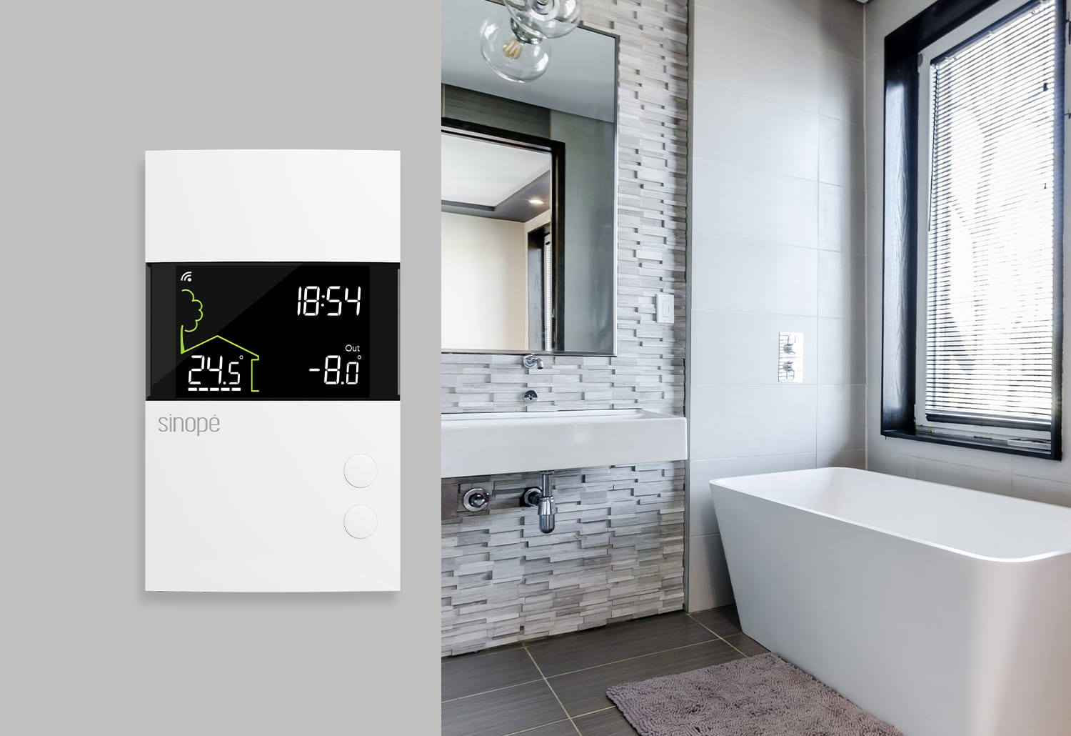 Thermostat pour plancher chauffant installé au mur dans une salle de bain