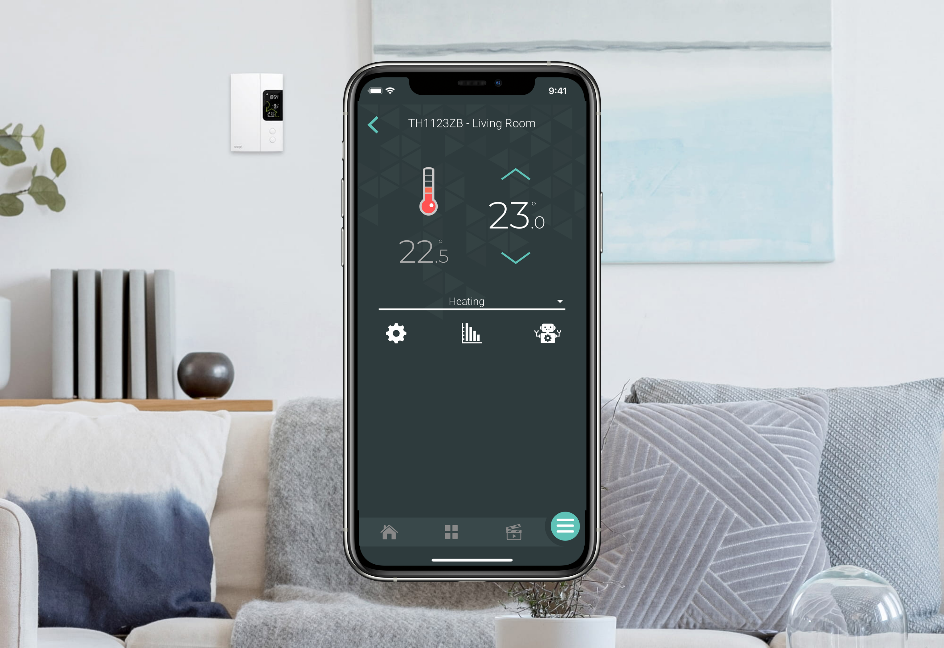 View of the thermostat control in the Neviweb app