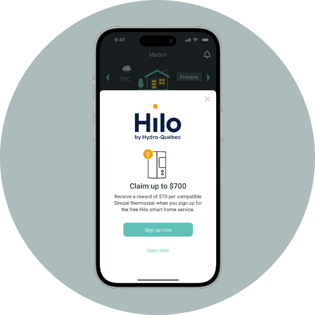 Hilo offer pop-up in the Neviweb app