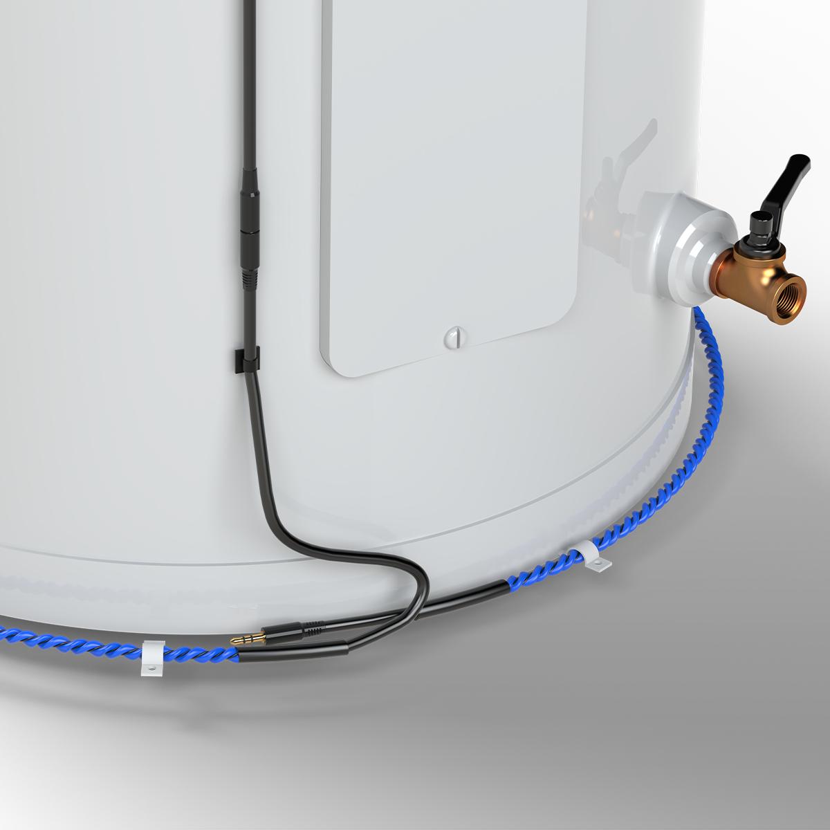 Water heater surrounded by a water leak detector with perimeter cable