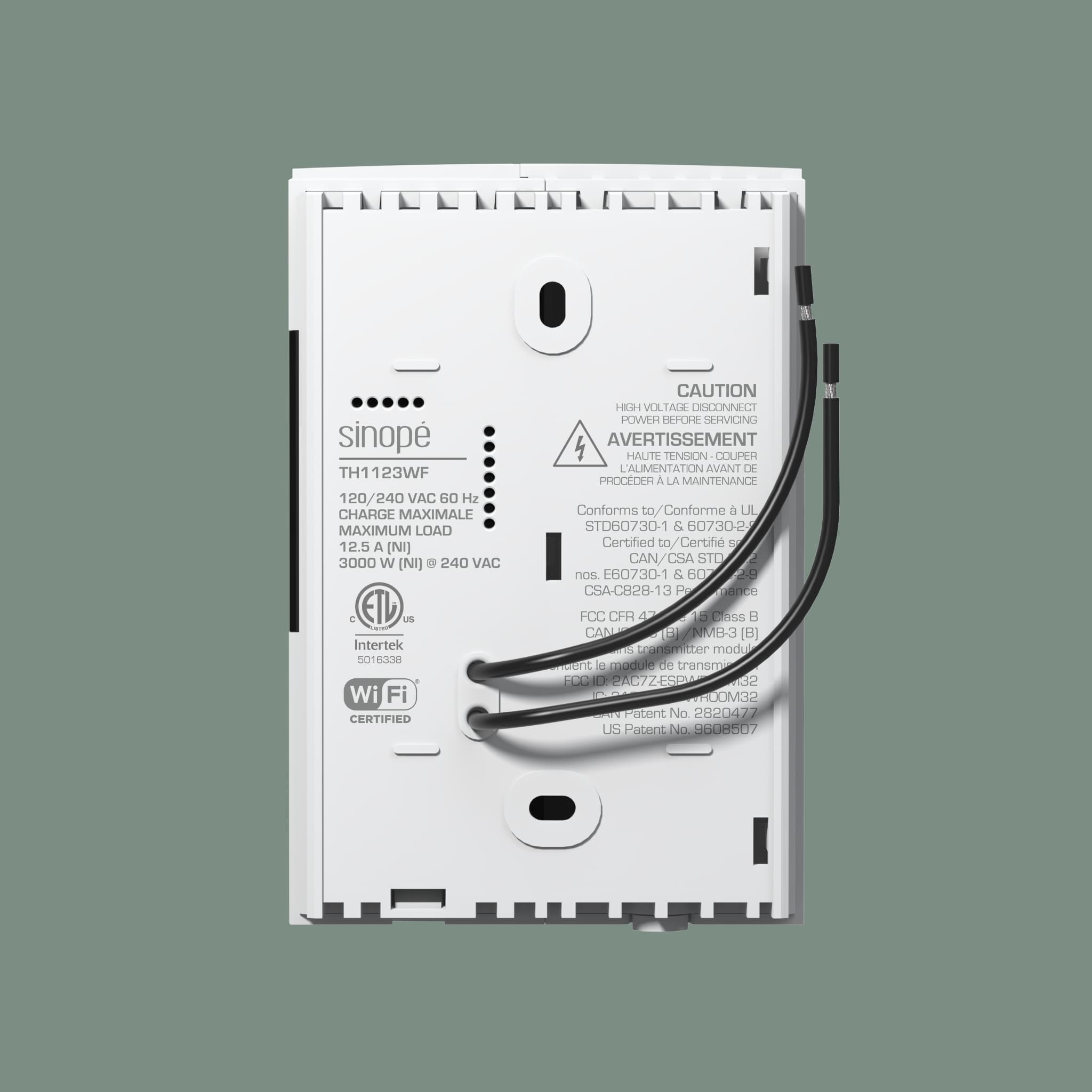 Verso du Thermostat intelligent pour plinthes électriques modèle TH1123WF#maximum_3000w