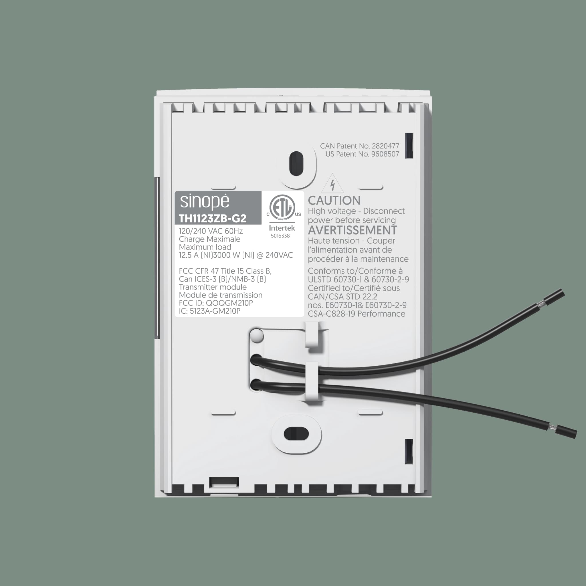 Verso du thermostat Zigbee pour plinthes électriques