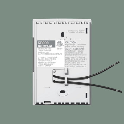 Verso du thermostat Zigbee pour plinthes électriques